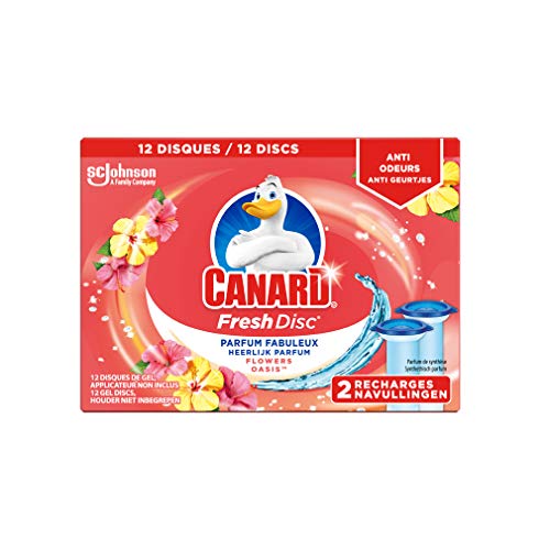 Canard Fresh Disc Recharges Flower Oasis - Bloc Sans Cage Nettoyant WC - Prévient Le Dépôt De Tartre - 2 Recharges (12 disques au total) Cover