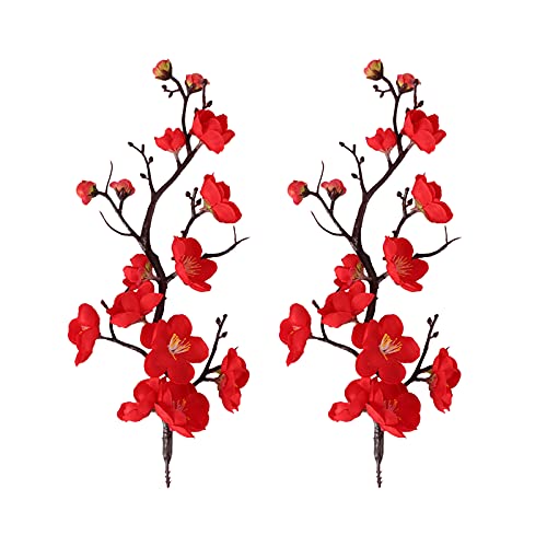 RTWAY Lot de 4 fleurs de prunier artificielles en soie, 14 x 28 cm, branches de prunier en soie, toucher réel pour la maison, la table, la décoration de mariage Cover