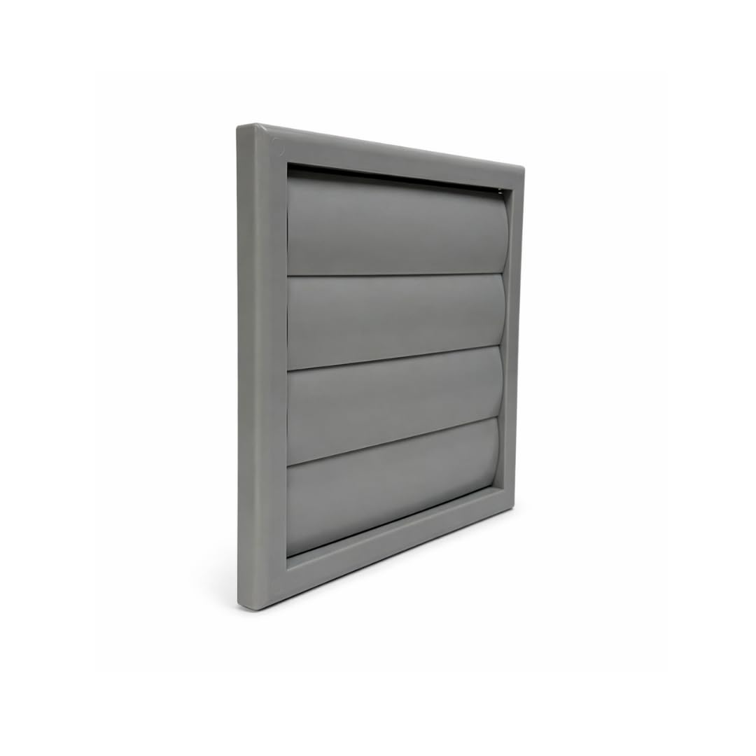 Fantronix Grey Gravity Shutter Wall Vent Grille – 125 Mm (5”) Rear Spigot, 185 X 185 Mm External Size With Non-Return Shutter For Ventilation & Heat Recovery