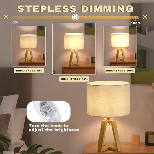 Image of Small Table Lamp, Dimmable Bamboo Bedside Lamp | Mid-Century Modern Style for Bedrooms, Nightstands, Living Rooms, Home Offices, and Reading Nooks