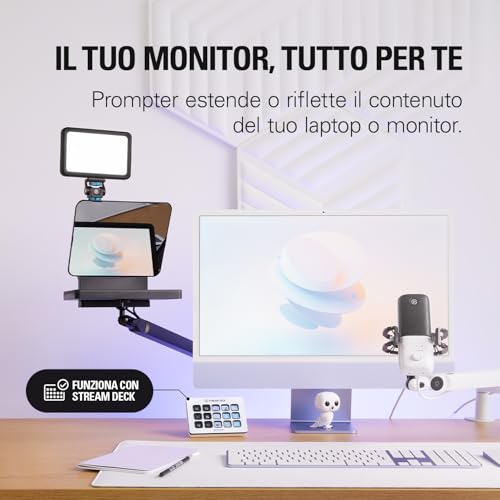 Prompter – Teleprompter con schermo integrato, YouTube, Twitch, Zoom, Teams e altro, supporta DSLR/Webcam/Smartphone, visualizzazione del monitor Drag & Drop, funziona con Mac/PC & Stream Deck - Hub USB - Immagine 4