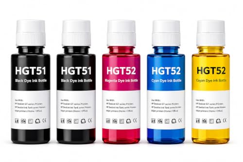 Image of ROHINK GT51 GT52 Ink Refill Dye Ink Compatible with HP Ink Tank 115, 310, 315, 319, 410, 415, 416, 419, 455, 500, 515, 530, 615, GT 5810, GT 5811, GT 5820 (Pack 5 (2*Black + 3* CYM))