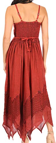 Image of Sakkas Rayon Embroidered Stonewashed Adjustable Spaghetti Straps Long Dress