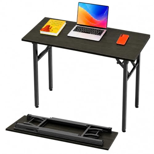 HMFOR Folding Table Computer Desk - 43.3" No Assembly Folding Desk Design and Foldable Office Desk, Small Desk for Bedroom, Compact Storage Portable Use for Dorm and RV Small Space, Dark Oak by HMFOR - Used condition - US$81.13