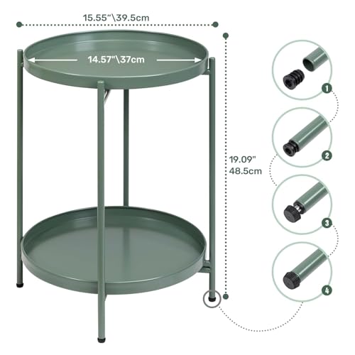 Table d'appoint ronde en métal HollyHOME verte à 2 étages
