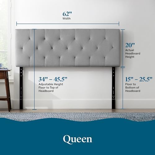 LUCID Mid-Rise Upholstered Headboard - Adjustable Height From 34” to 46” - Queen - Stone - 1