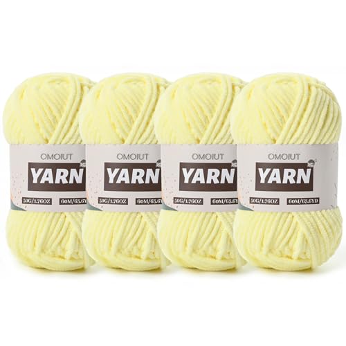 Image of 4 Packs Plush Chenille Chunky Crochet Yarn - Baby Yarn for Crocheting Soft - Velvet Yarns Knitting for Blankets Crafts - Fluffy Amigurumi Yarns 200g /262.5yds (4 Lemon Yellow)