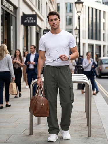 Image of GRECIILOOKS Men's Regular Fit Low Rise Polycotton Cargos | Cargo Track Pant | Loose Fit | Regular Trouser (Available in Plus Size)