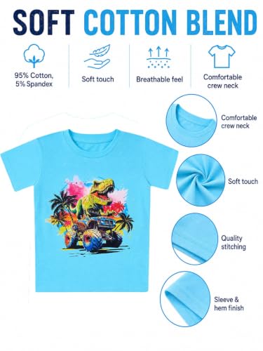 Funnycokid Toddler Boys Shirts Kids Tshirt Truck Dinosaur Tees 4T 5T - image 5
