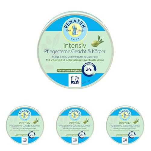 Penaten Intensiv Pflegecreme Gesicht & Körper Baby Gesichtscreme & Körpercreme mit Vitamin E für sensitive & trockene Babyhaut, 100ml (Packung mit 4)