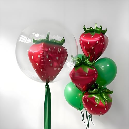 Image of 4D Red Strawberry Balloons Strawberry Foil Balloons for Strawberry Birthday Party Decoration Strawberry Baby Shower Party Berry First Birthday Party Decorations Sweet One Birthday Party Picnic Decor