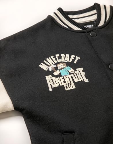 Minecraft Creeper Bomber Jacket in Black & White | Boys Varsity Jacket Adventure Club Graphics Outerwear4