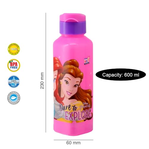 Image of SKi Homeware Lock & Seal Disney Lunch Box + Water Bottle Combo, for School Kids, a Gift for Girls and Boys with Attractive Character Prints and Vibrant Colours (Princess 2)