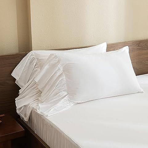 Queen's House White Pillowcases Ruffle Pillow Shams Standard Size Set of 2-Style G Cover