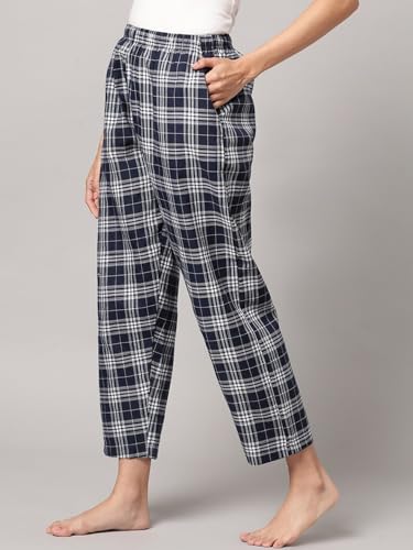 Image of KRYPTIC Women's 100% Pure Cotton Woven Pyjama | Mid Rise Relaxed Fit Full Length Nightwear Pant with Elasticated Drawstring Waistband & Side Pocket | Comfortable Lounge, Sleepwear & Casual Bottom Wear