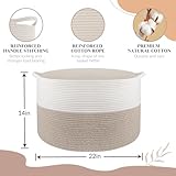 Maliton Aufbewahrungskorb für Wohnzimmer, Wäschekorb Geflochten aus Baumwollseil,Spielzeug Korb mit Griffen,Korb für Kuscheltiere,Wäsche,Decken,Kissen,Kleidung,50x33 cm,Weiß Braun