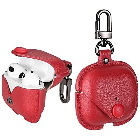 MODOS LOGICOS Case Cover for Air Pods 3 (2021), Leather Case with Secure Snap-Fastener Compatible with Apple AirPods 3rd Generation Charging Case - Red Cover