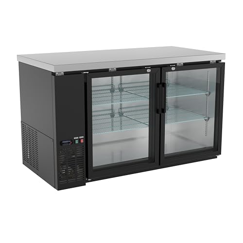 UBB-60S-HC 60" Black Counter Height Narrow Sliding Glass Door Back Bar Refrigerator Beverage Cooler for Beer Soda Wine with LED Lighting