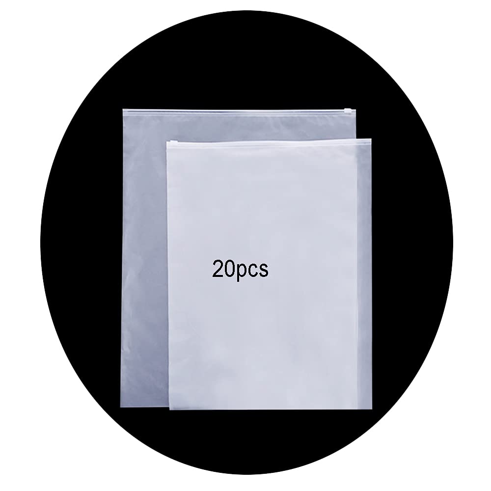 BIKHYY 20PCS Travel Storage Bags for Clothes Frosted Resealable Plastic Bag Zip-lock Seal Clothes Bags Travel Space Saver Storage Bags for Garment School Trip Waterproof Luggage (2 Sizes Mixed)