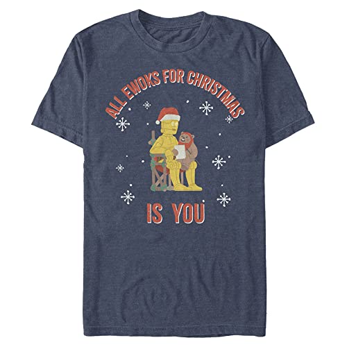 STAR WARS Men's Ewoks for Christmas T-Shirt, Navy Blue Heather, L Big Tall