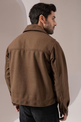 PERCH Men Solid Felt Two Pockets Crop Jacket Brown - Image 4