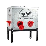 AOTECC Metal Chicken Feeder, 40lb Automatic Chicken Feeder - 6 Feeding Ports, No Waste Poultry Feeder with Locking Lid & Legs for Outdoor Inside Chicken Coops Geese Ducks, Weatherproof, Rodent Proof