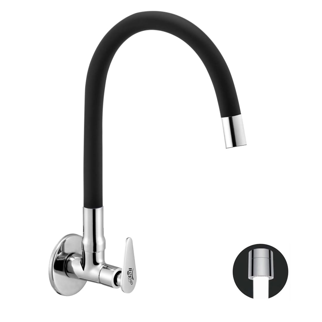 Gold bell Brass Sink Cock with Flexible Swivel Spout, Black & Chrome Finish Sink for Kitchen and Bathroom tap Faucet (Single Flow) (B0924QDY66) Amazon Price History, Amazon Price Tracker