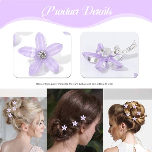 TELAIN 20pcs Mini Flower Hair Clips with Rhinestones, Purple, 1 count (Pack of 20) - Image 3