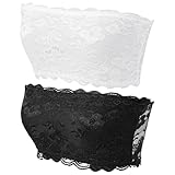 Nogeqi 2 Stück Spitze Bandeau BH Damen Dehnbar Spitzen Bandeau Top, Trägerlose...