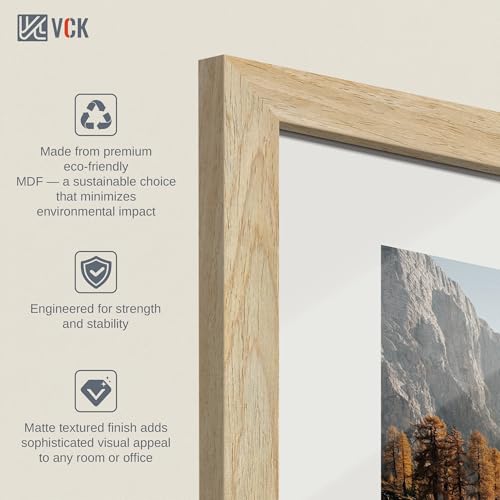 Image of VCK 8x10 Picture Frame Set of 3 - Natural, Wide Border Solid Wood Frame, Display Pictures in Horizontal and Vertical, for Home, Office, Gallery, Woodgrain Series, Wall Hanging