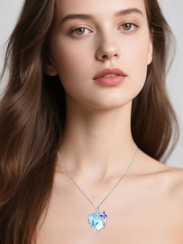 OCJ Dragonfly/Butterlfy/Bee/Sea Turtle Necklace for Women 925 Sterling Silver Moonstone Pendant Necklace Heart Animal Jewelry Gifts for Women3