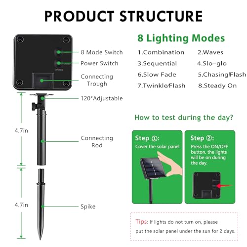 2 Pack 480 LED Solar String Lights for Outside, 170 FT Super Long Solar Chrismas Lights Outdoor with 8 Modes & Memory Function, Waterproof Twinkle Light for Xmas Tree Party Decorations (Warm White) by Albelt - Image 7