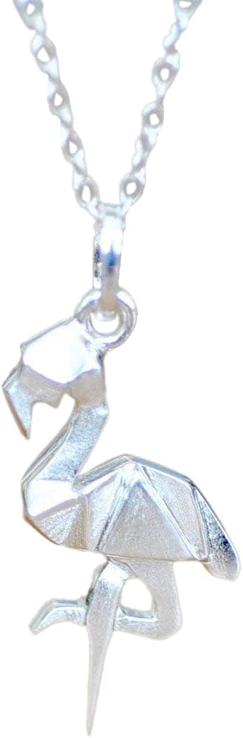 Origami Flamingo Necklace in Sterling Silver with 16 inch Chain