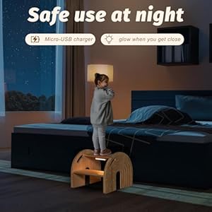 Rainbow Wooden Toddler Step Stool, Two-Step Stool for Bathroom, Kitchen and Potty Training, with Safety Non-Slip Pad, Handle and Auto Light(Natural) Rainbow Wooden Toddler Step Stool Two Step Stool for Bathroom Kitchen and Potty Training with Safety Non Slip Pad Handle and Auto LightNatural