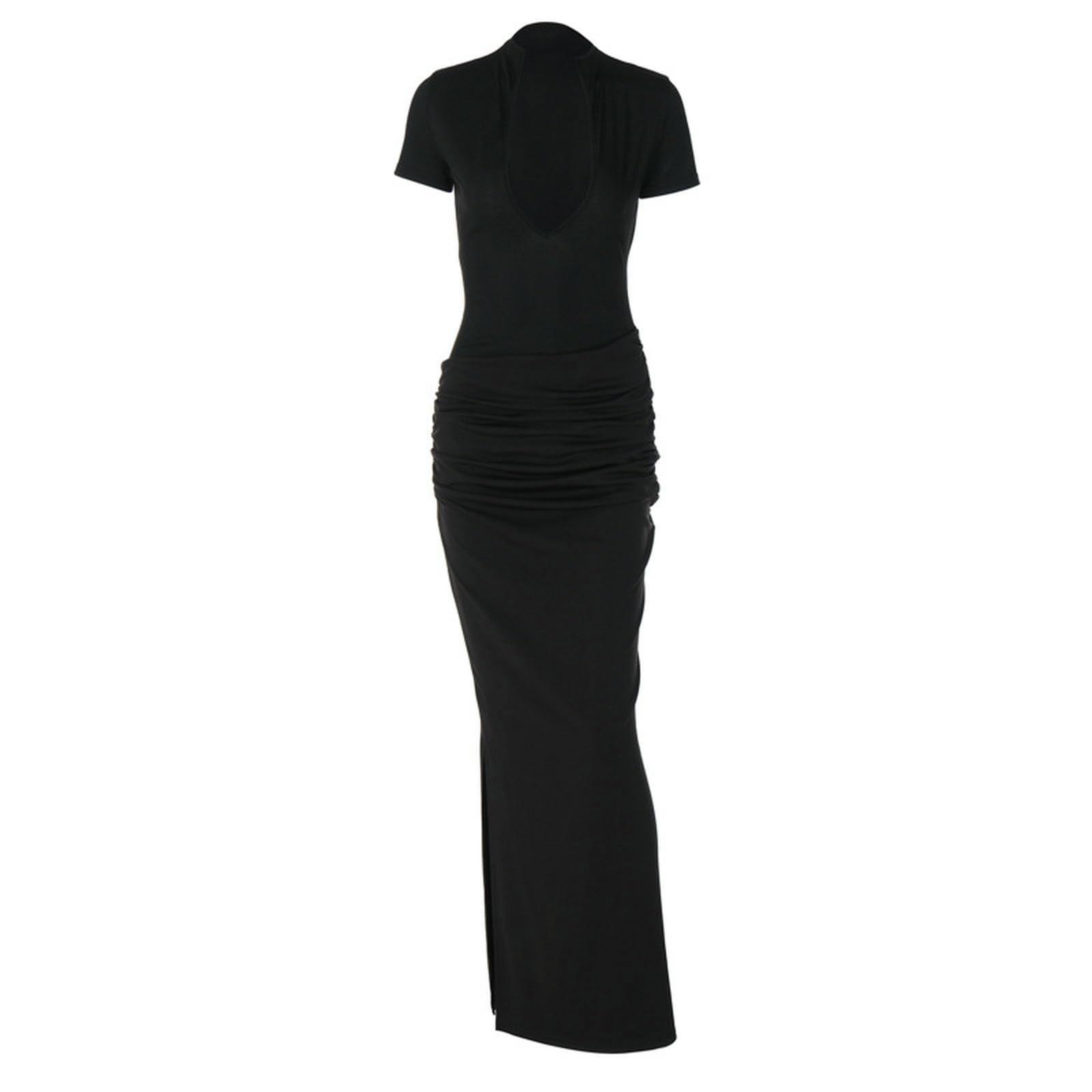 Vestito Donna Abito Lungo Pieghettato Stile Piccante A Maniche Corte Sexy con Scollo V Profondo da Estivo-Borgogna-s