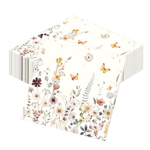 Yomover 50 Stück Servietten Blumen Papierservietten Wildblume Saugfähige Einweg Napkins Blumen Tischdeko Für Geburtstag Partys Hochzeiten Kommunionen