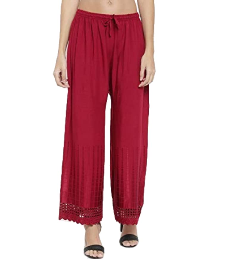 tnq Women Rayon Lucknow Chicken Work Embroidered Palazzo || Rayon Flared Plazo (Plus Size)-picture-55