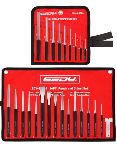25-Piece Punch and Chisel Set with Roll Pin Punches, Includes