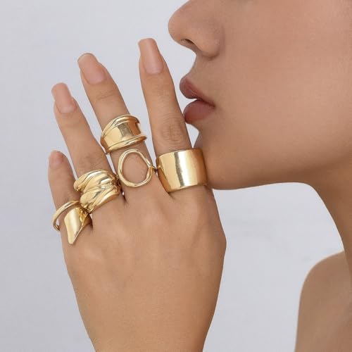 Image of Shining Diva Fashion Stylish Trendy Finger Rings Set for Women & Girls | Chunky Minimal Statement Ring Combos Modern Elegant Jewellery Collection