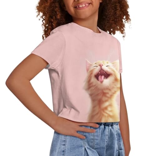 Image of Girl Crop Top Shirts for Summer Cute T Shirts Short Sleeve Tees for Kids 5-16