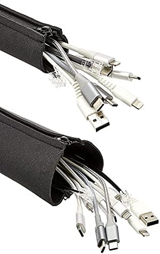 AmazonCommercial Neoprene Adjustable Zip Cable Management Sleeves Cable Tidy Wrap Kit, 19-Inch, (4-Pack)
