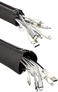 AmazonCommercial Neoprene Adjustable Zip Cable Management Sleeves Cable Tidy Wrap Kit, 19-Inch, (4-Pack)