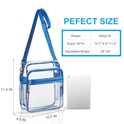Image of LATMAP Clear Bag for Stadium Events 12x6x12 Clear Purse with 3-Zipper Pockets Crossbody Handbag Tote for Concerts Sports