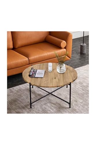Table basse ronde de style industriel en métal robuste pour canapé