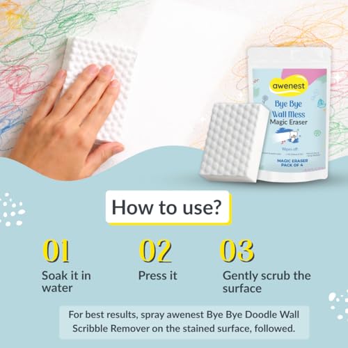 Image of awenest Magic Eraser Cleaning Sponge- Pack of 12 | Chemical-Free, Multi-Purpose Wall & Stain Remover | Super Scrub for Kitchen, Bathroom, Walls, Shoes & More - Tough on Stains, Gentle on Surfaces
