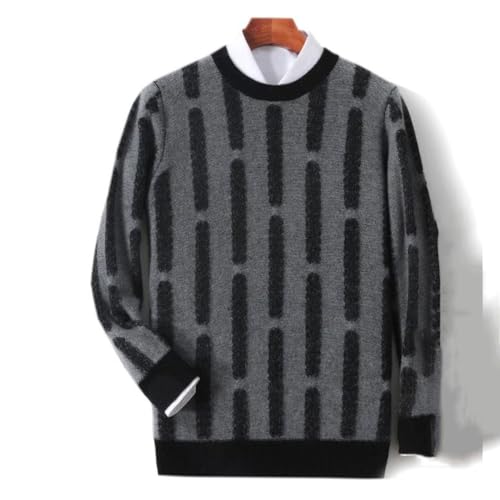 Men's Round Neck Striped Wool Sweater Loose Pullover Thickened Knitted Wool Sweater2