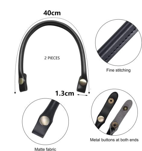 LdawyDE Taschengriffe Leder Schwarz, 2 Druckknopf Leder Taschenriemen langlebig dickem PU-Leder Ersatz Griff für Heimwerker Handtasche Riemen (40cm, Schwarz)