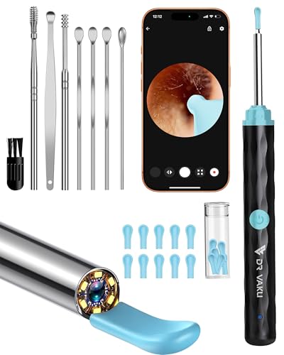 Image of Dr Vaku Earocam Earwax Removal Tool with Extra Cleaning Kit (Set of 8) 1080P HD Visual Otoscope Camera & 6 LED Lights Endoscope Tool Ear Cleaner for iOS & Android + 11 Silicone Tips Free- Black