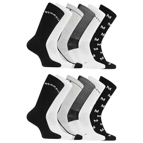 Image of Merrell Men's and Women's Recycled Cushioned Crew Socks-6 & 12 Pairs-Hiking Arch Support