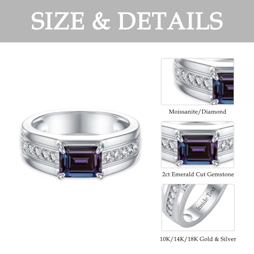 10K 14K 18K Gold 2 Carat Mens Gemstone Rings with Side Moissanite Emerald Cut Gemstone Engagement Rings For Men/Father/Husband4